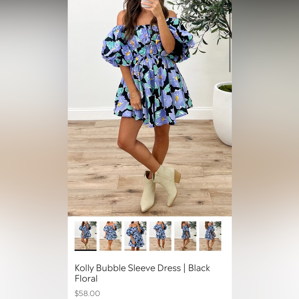 Off-the-shoulder floral mini dress with puff sleeves